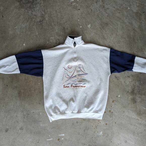 Vintage San Francisco California Collared Sweatshirt Bridge 1/4 Zip Blue - Picture 3 of 11